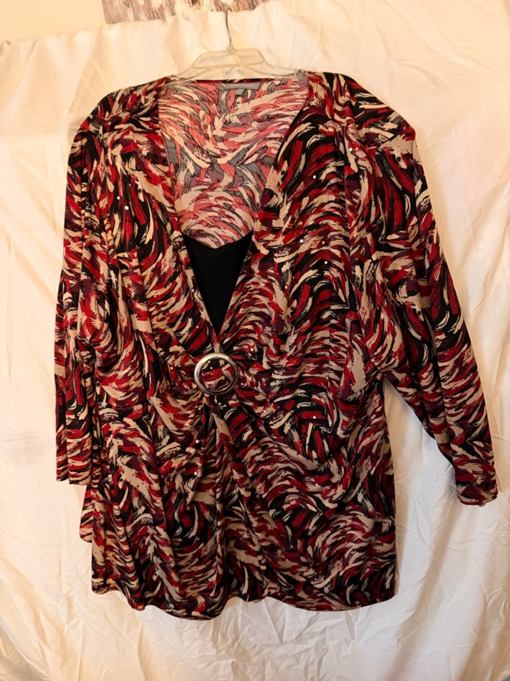 Essentials Red Black and Cream Abstract Print Drape Cardigan